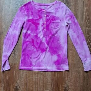 Purple Tie Dye Waffle Knit Henley